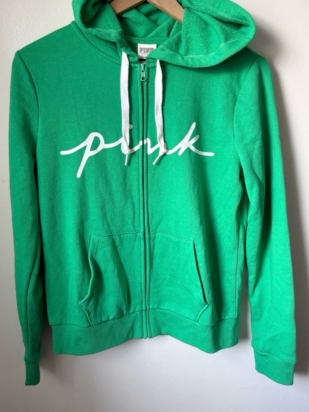 NWT PINK victoria’s secret green zip up hoodie